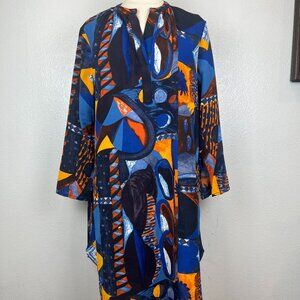 TOV Los Angeles Multicolor Midi Geometric print Shirt Dress SZ L (40)